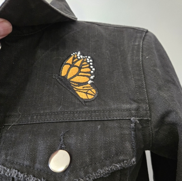 VALFRE Black Denim Jacket with Butterfly Back. Size Small - Picture 4 of 16